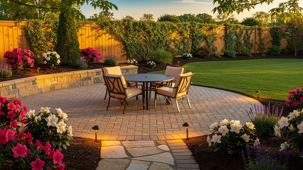 Beautifully refreshed outdoor patio and garden beds in spring